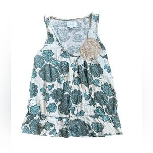 Deletta Blue and Cream Floral Tank Top Size Medium